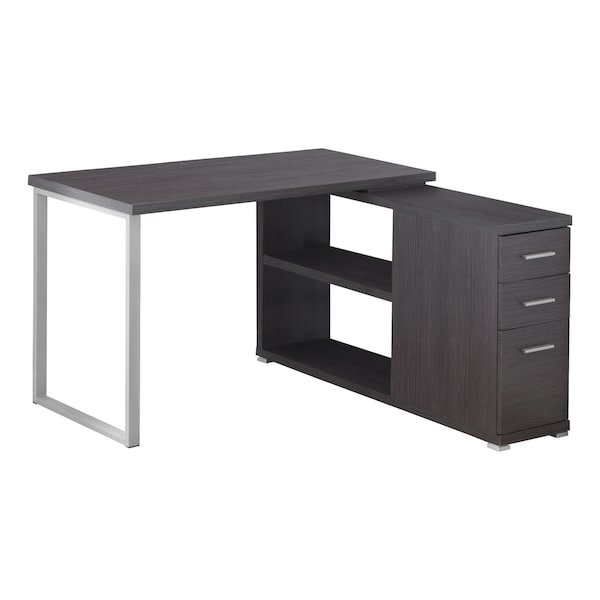 Computer Desk, Home Office, Corner, Storage Drawers, L Shape, Work, Laptop, Metal, Grey